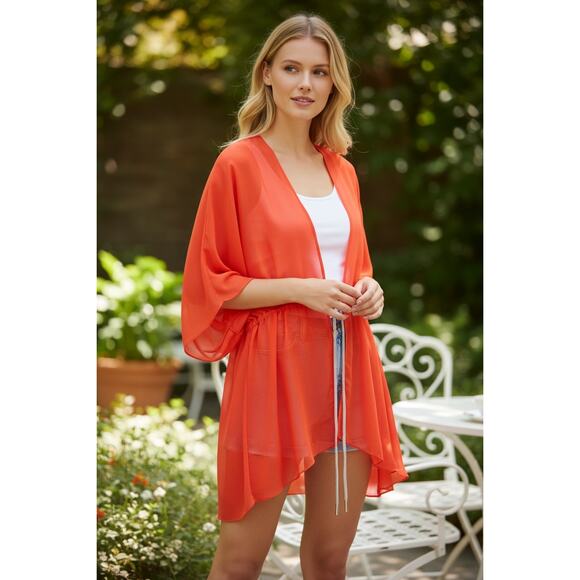 RAMY BROOK Dress NEW Size M Semi Sheer Orange Coral $245 Mini Open Judith Style - Picture 1 of 4